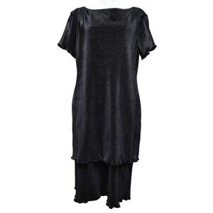 Vintage 80s 90s Robbie Bee Sheath Dress Size 10 Black Pleated with Overlay‎